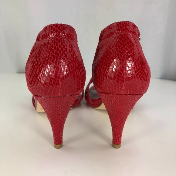 WHBM Jenevieve red leather strappy embellished sandal heels SZ 9 - Picture 6 of 12